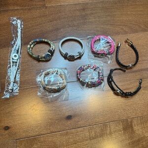 Snap Button Leather and Fabric Bracelet - Pink, White, Multicolor Options